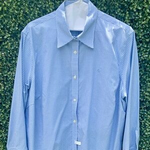 LAUREN Ralph Lauren—Powder Blue/White Gingham Blouse—3/4 Length Sleeve—Size 1X